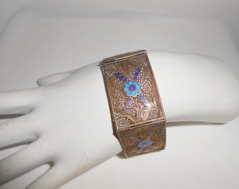 Art Deco Jewelry,  Guilloché Enamel,  Panel Bracelet,  Art Deco Bracelet,  Filigree Bracelet,  Sterling Silver Bracelet,  Bracelets