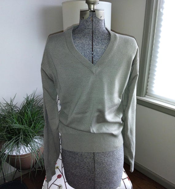 Troy Hill Pale Army Green V Neck Men's Sweater Size M Vintage