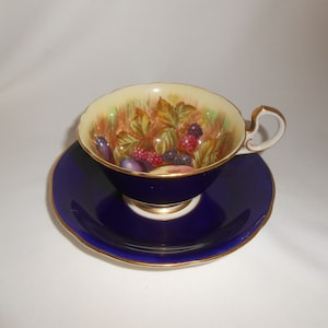 Aynsley,  Aynsley Tea Cup,  Vintage Teacup,  Cobalt Blue Teacup,  Aynsley Fruit Teacup,  Hand Painted Teacup,  English Tea Cup,  Teacup