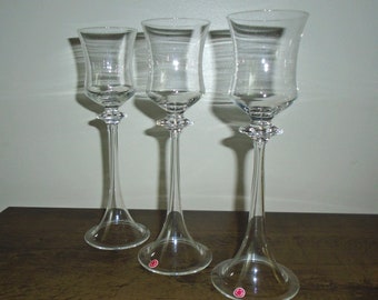French Crystal Candle Votive Holders Set of Three 10" Made in France