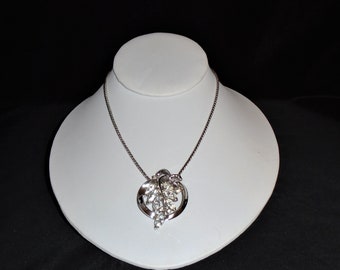 Vintage Trifari Rhinestone Pendant Necklace Rhodium Plated