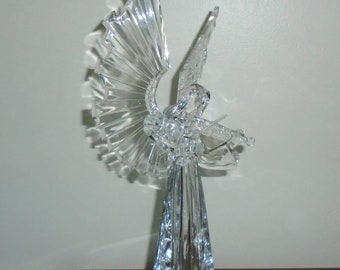 Icy Craft Lucite Acrylic Winged Angel With Violin Figurine 16"