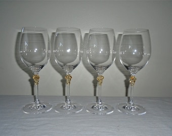 Mikasa Crystal Chablis White Wine Glasses Gold Grape Cluster Stemware Set of 4