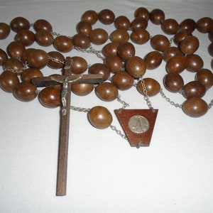 Wood Bead Wall Rosary Catholic Crucifix Cross Virgo Lauretana 65&quot; Long 25mm Beads