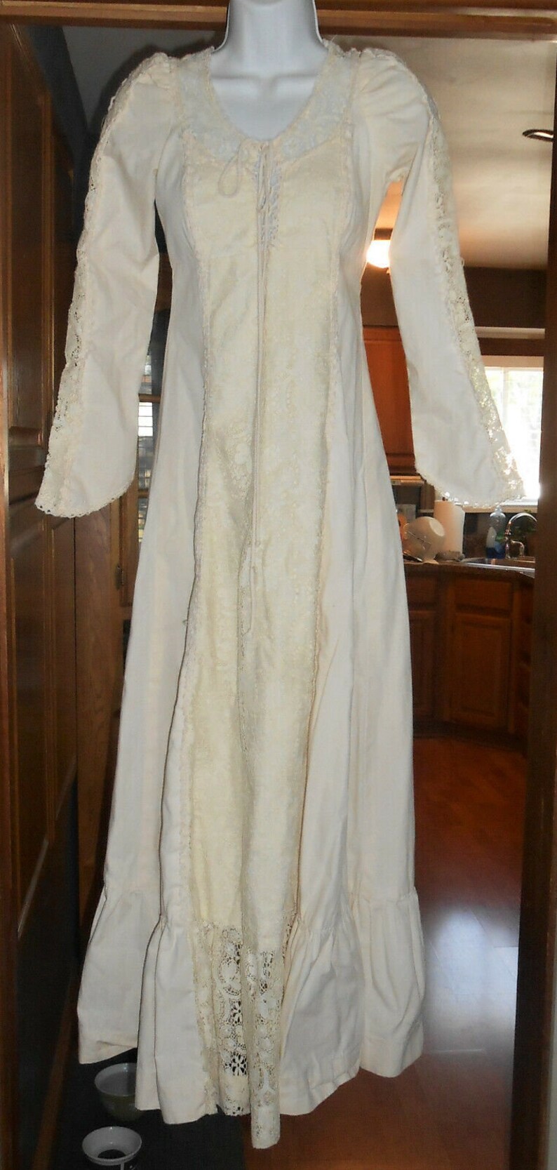 Gunne Sax Corset Dress Vintage Cream Lace Long Sleeve Sz 7 Prairie Wedding Boho Hippie image 2