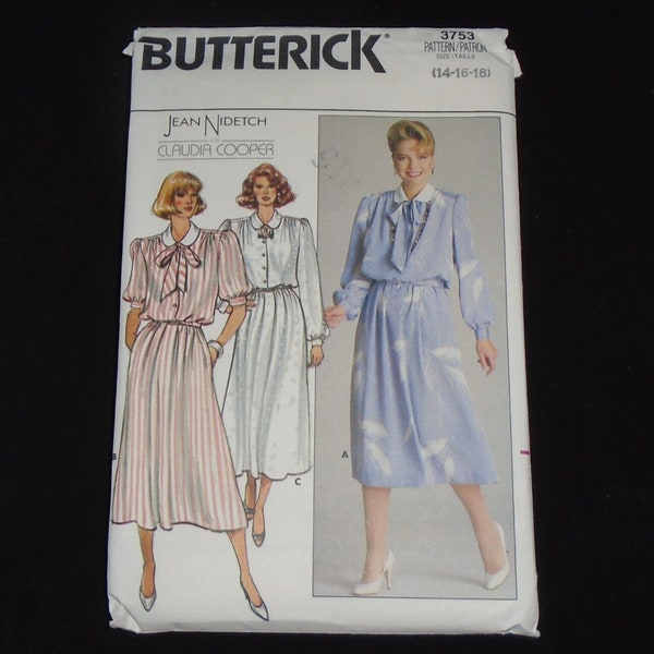 Butterick Pattern 3753 Jean Nidetch Claudia Cooper Pussybow Dress 1986 Uncut