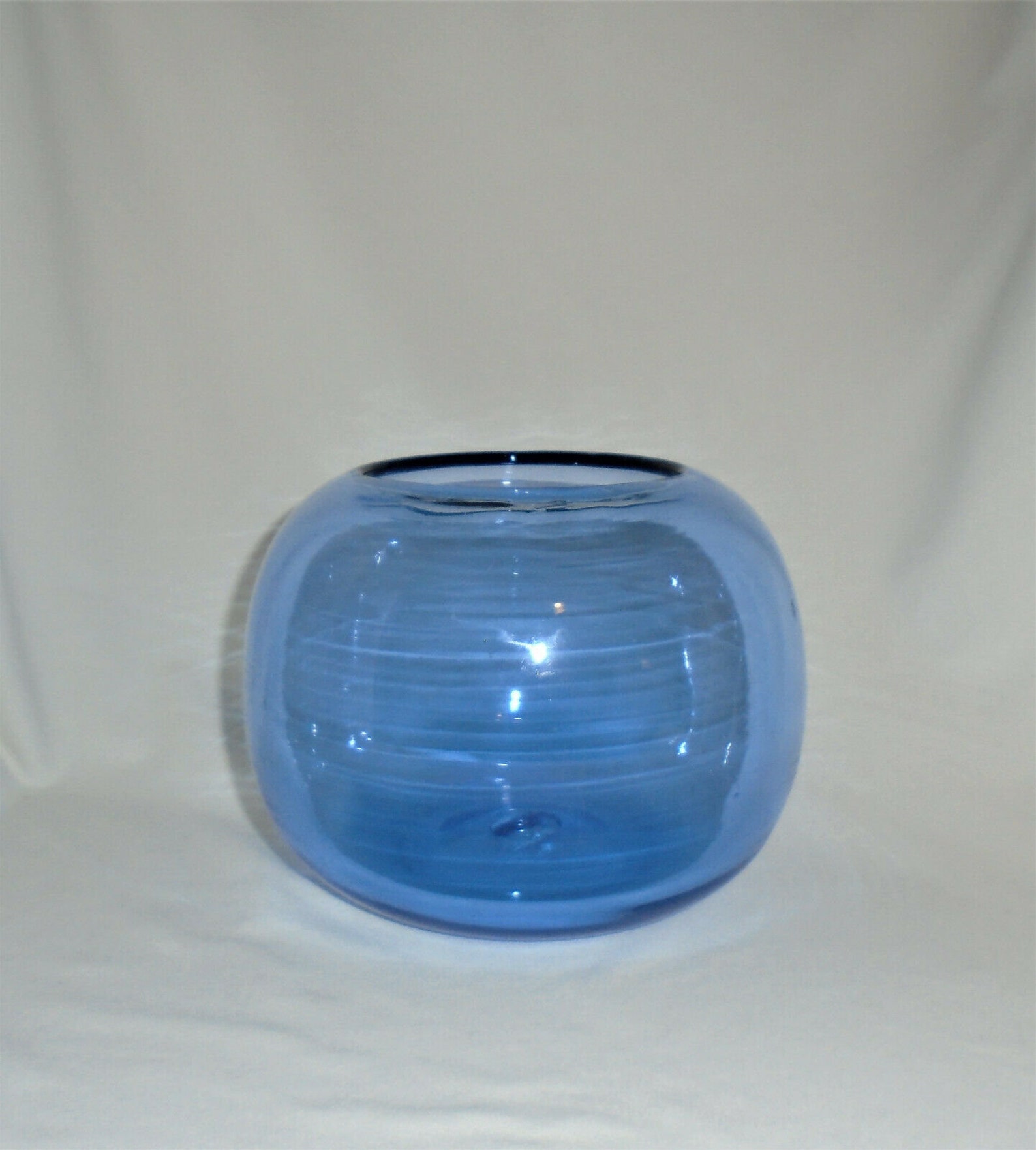 Blown Glass Vase Fish Bowl Glass Blue Glass Vase Vintage Etsy