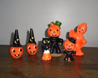 Gurley Halloween Candles Set of 6 Ghost Owl Jack O Lantern 1950s Spooky Decor