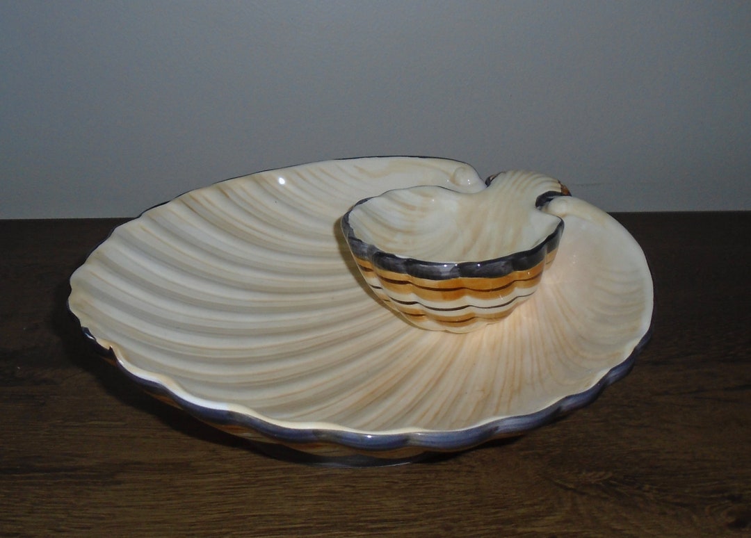 Fitz and Floyd Clam Shell Chip and Dip Bowl Serving Dish Vintage 1970s Etsy