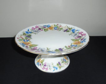 Shelley Spring Bouquet Pedestal Cake Stand Dessert Plate No. 13651 Vintage 1950s