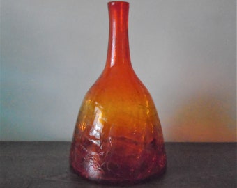 Blenko Glass,  Blenko Decanter,  Blenko Crackle,  Blenko Tangerine,  Wayne Husted,  Mid Century Glass,  MCM,  Mid Century Decor,  Art Glass