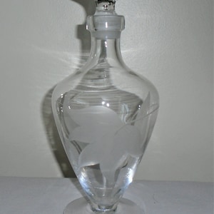 Cambridge Glass Decanter #1321 Clear Etched Leaves Footed Barware Vintage