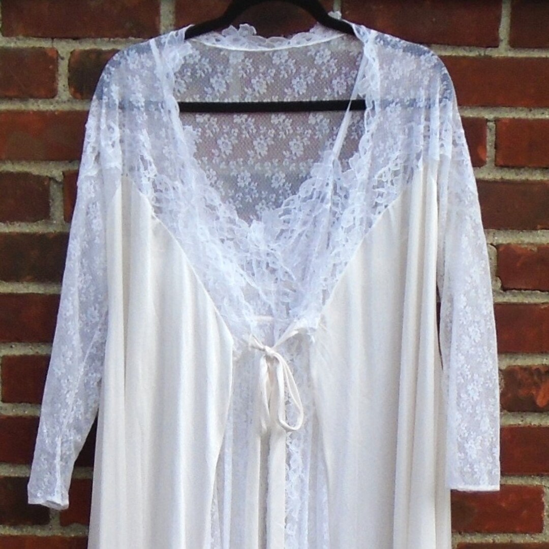 Glydons Lace Peignoir Set Negligee Nightgown off White Long Vintage ...