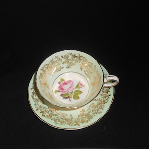 Paragon Teacup,  Paragon Roses,  Paragon Floating Rose,  Paragon Cabbage Rose,  Vintage Tea Cups,  Teacup and Saucer,  Mint Green Teacup