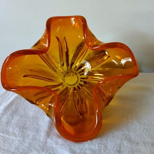 Orange Art Glass Console Centerpiece Bowl 1960s-1970s Hand Blown