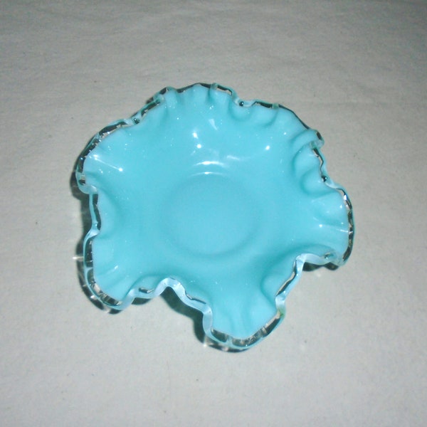 Fenton Glass Turquoise Silver Crest 6" Bowl Ruffled Edge 1950s