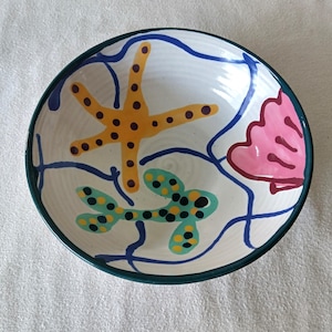 Stephen Kilborn Taos NM Pottery 8&quot; Bowl Fish Starfish Coastal Ocean Theme