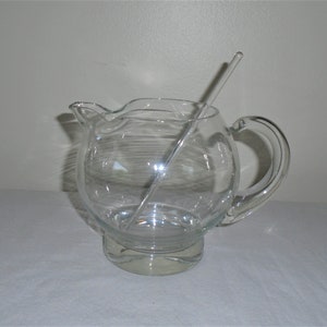 Mid Century Glass Footed Cocktail Pitcher With Glass Stirrer Vintage Barware