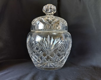 1980s Polonia Lead Crystal Ginger Jar: Hand-Cut Fan & Diamond Pattern (Lidded)