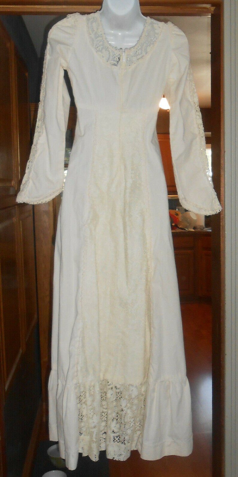 Gunne Sax Corset Dress Vintage Cream Lace Long Sleeve Sz 7 Prairie Wedding Boho Hippie image 7