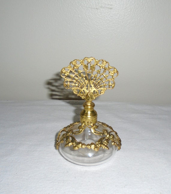 Ormolu Glass Perfume Bottle Vintage Floral Vanity 