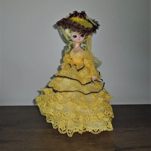 Big Eyed Bradley Doll Burgundy Korea 14&quot; Southern Belle Layered Dress