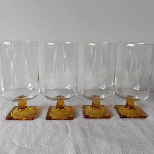 Federal Glass Nordic Topaz Set of 4 Iced Tea Glasses Square Base 1960s Vintage