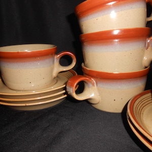 Mikasa Potters Art,  Mikasa Country Cabin,  Coffee Cup Set,  Flat Cups,  Mikassa Sand and Sea,  Vintage Mikasa,  Mikasa Vintage Cups
