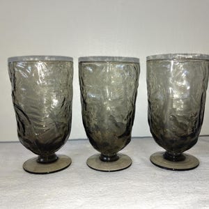 Seneca Morgantown Driftwood Smoke Water Goblet 5 1/2&quot; Set of 3 Vintage 1970s