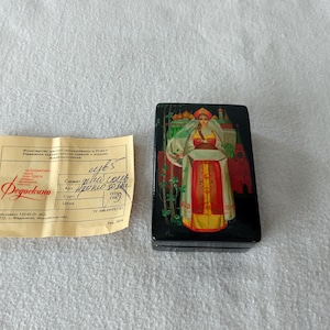 1989 Fedoskino Russian Lacquer Box Hand-Painted Bread & Salt Khleb-Sol USSR