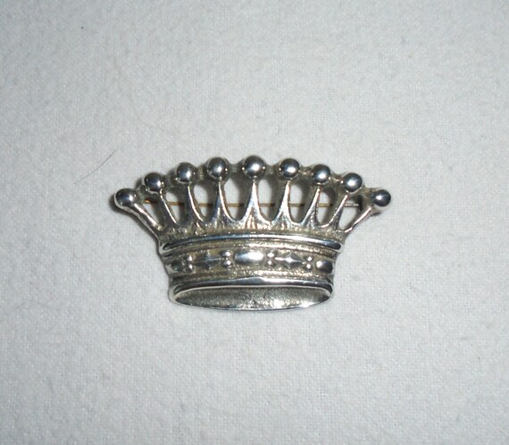 Broche Vintage Couronne En Métal Argenté - Bijou Fantaisie K10 - Occasion - Femme