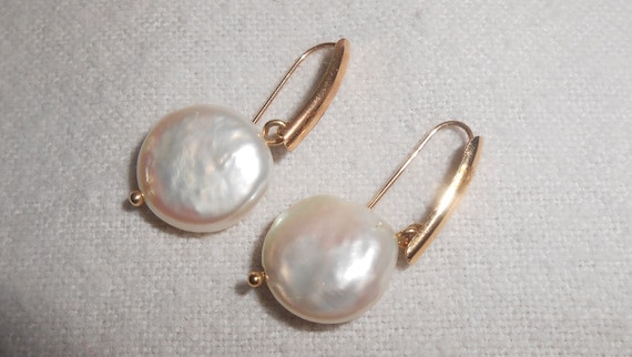 Coin Pearl Earrings, Coin Pearls, 14K Gold Pearl