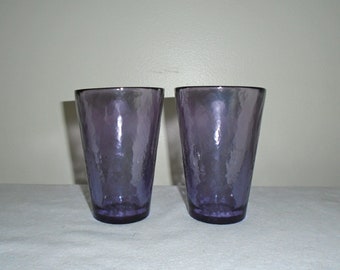 Yalos Casa Murano Purple Tumbler Glasses (2) Hand Blown Italian Art Glass 12 oz