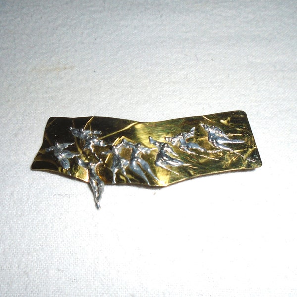 Sharon Sims Brutalist Mixed Metal Brooch Pin 1996 Called "Fly Away"