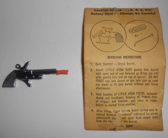 Cap Gun Pistolet Bouchon Peu Atom Miniature Jouet Vintage 1950 Japon Avec Des Instructions Dorigine