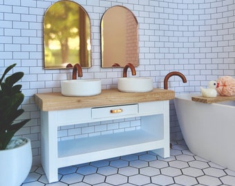 Dollhouse Miniature White Double Vanity