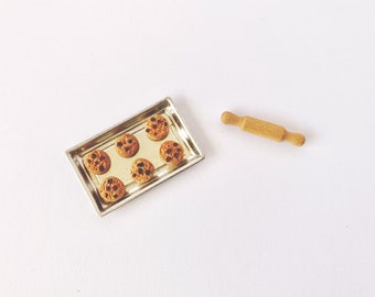 Dollhouse Miniature Cookies on Tray + Rolling Pin