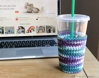 Iced Coffee Sleeve - Crochet Coffee Cup Sleeve - Smoothie Jar Cozy