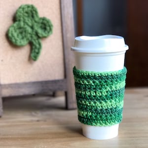 St. Patrick&#39;s Day Gifts - Coffee Sleeve - Crochet Coffee Cozy - Reusable Coffee Sleeve - Teacher Gift - Coffee Cup Sleeve - Coffee Cup Cozy