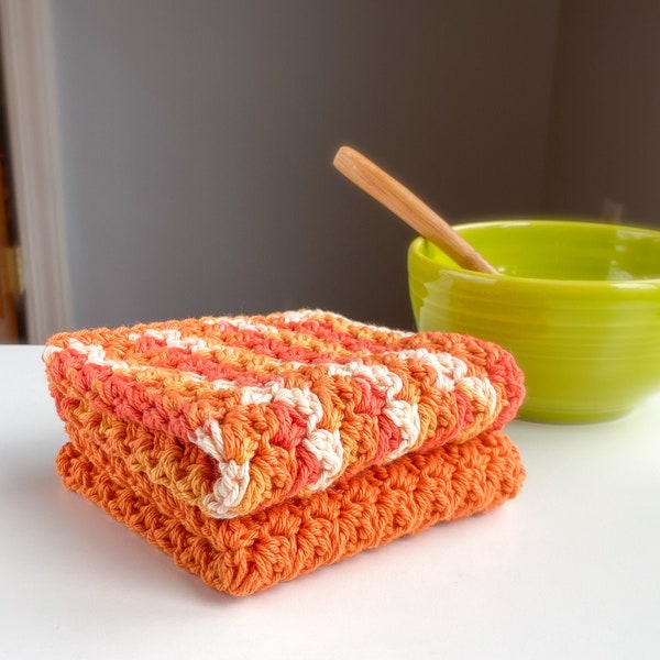 Orange Kitchen Towel Set - Crochet Dishcloth - Crochet Washcloth - Cotton Dishcloth - Dishcloth Set