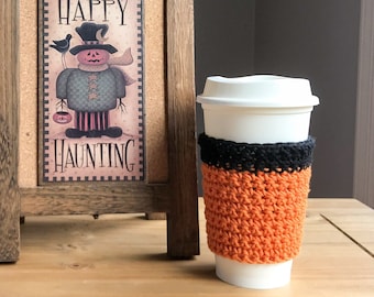 Halloween Coffee Sleeve - Orange and Black Coffee Sleeve - Halloween Gifts for Teachers