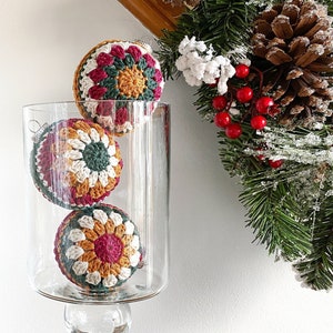 Crochet Christmas Ornaments: Granny Circle Baubles, Set of 3