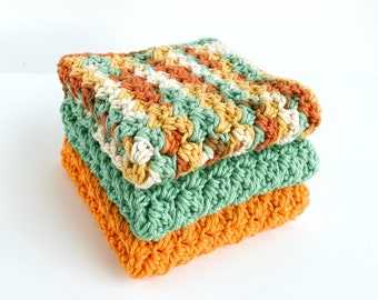 Retro Kitchen Decor - Crochet Dishcloth Set - Cotton Dishcloths - Housewarming Gift