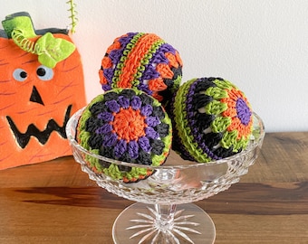 Halloween Decor - Orange and Black Decorations - Halloween Tabletop Decor - Orange Black Purple and Green Bowl Filler - Crochet Baubles