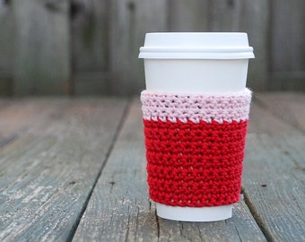 Valentines Day Gifts - Pink and Red Coffee Cup Sleeve - Galentines Day Gift - Reusable Coffee Sleeve - Eco Friendly Gift - Coffee Lover Gift