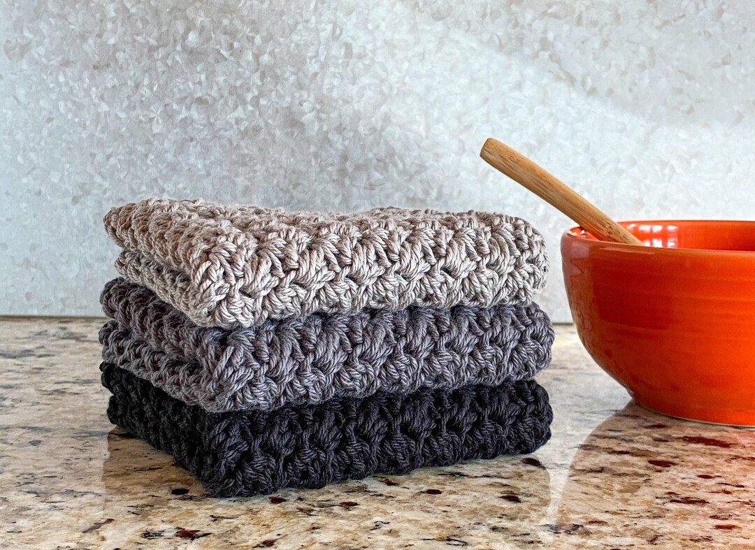 Gray Kitchen Towels Crochet Washcloth Crochet Dishcloth Set