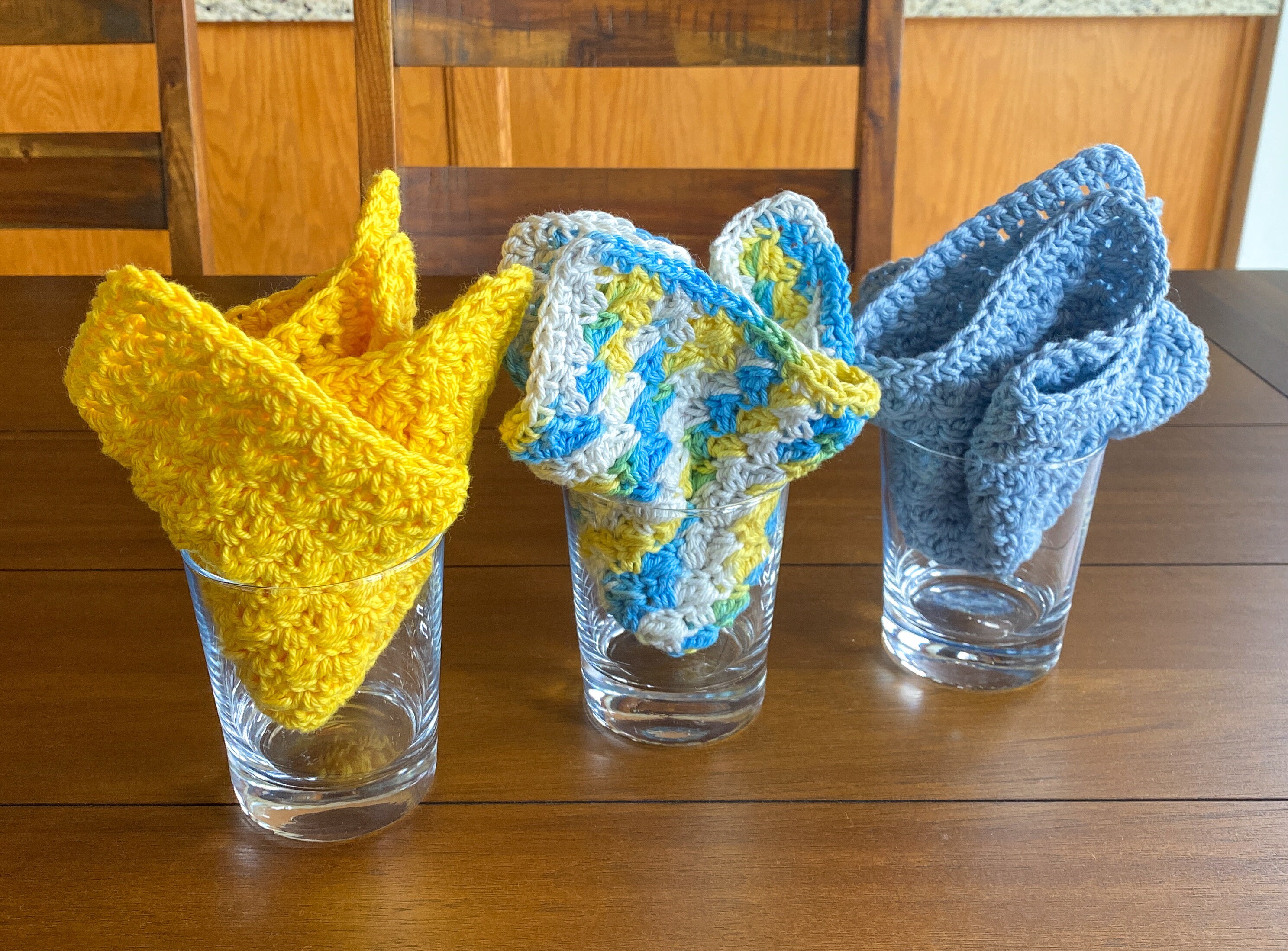 Crochet Dishcloth Set Blue and Yellow Kitchen Towels Etsy