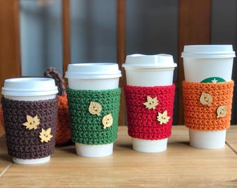 Fall Coffee Cup Sleeve - Crochet Coffee Cozy - Autumn Leaves - Fall Colors - Reusable Coffee Sleeve - Coffee Cup Sleeve - Coffee Cup Sleeve