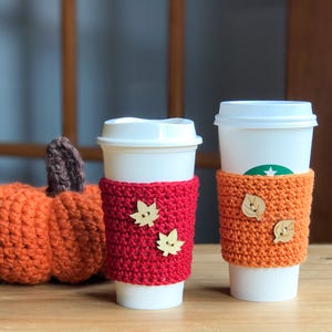 Fall Coffee Cup Sleeve Crochet Coffee Cozy Autumn Leaves Fall Colors Reusable Coffee Sleeve Coffee Cup Sleeve Coffee Cup Sleeve image 2