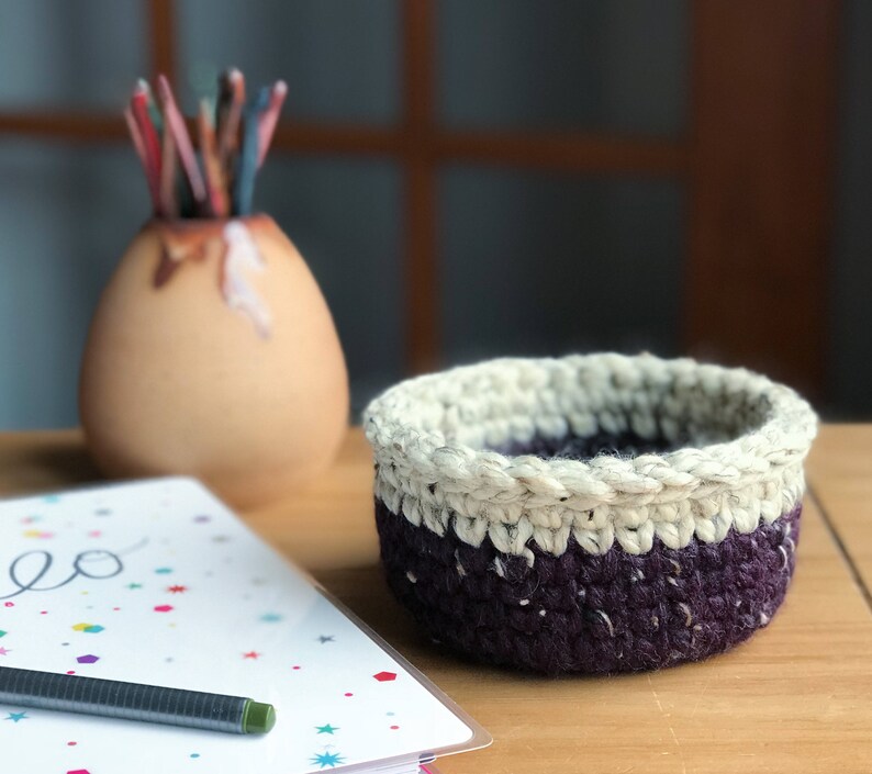 Small Crochet Basket Desk Storage Boho Decor Trinket Etsy